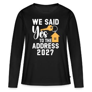 Nous avons dit à l’adresse 2027 - T-shirt manches longues Premium bio Femme - noir - Devant - Julia (174cm)