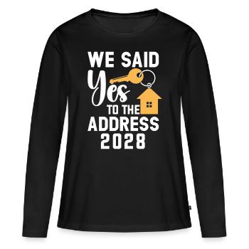 Nous avons dit à l’adresse 2028 - T-shirt manches longues Premium bio Femme - noir - Devant - Julia (174cm)
