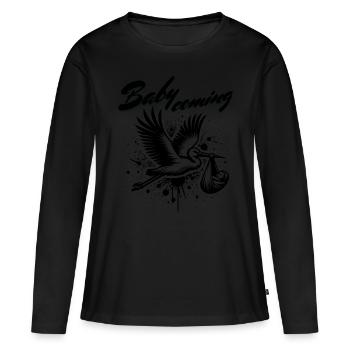 Expectant mother Stork brings the beautiful news - Women's Premium Organic Long Sleeve Shirt - black - Front - Julia (174cm)