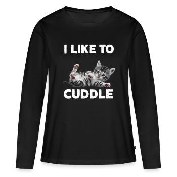 J’aime câliner minou - T-shirt manches longues Premium bio Femme - noir - Devant - Julia (174cm)