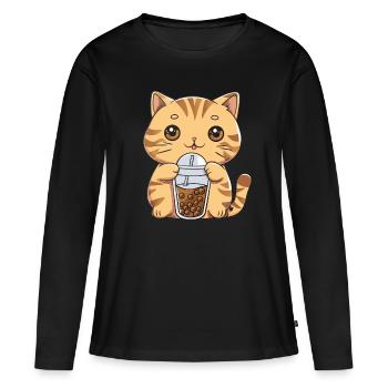 Thé à bulles Boba BubbleTea Kawaii Japan Tea Kpop - T-shirt manches longues Premium bio Femme - noir - Devant - Julia (174cm)