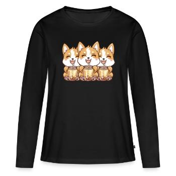 Thé à bulles Boba BubbleTea Kawaii Japan Tea Kpop - T-shirt manches longues Premium bio Femme - noir - Devant - Julia (174cm)