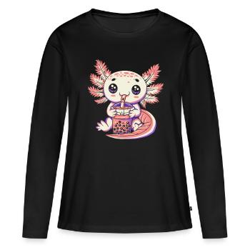 Thé à bulles Boba BubbleTea Kawaii Japan Tea Kpop - T-shirt manches longues Premium bio Femme - noir - Devant - Julia (174cm)