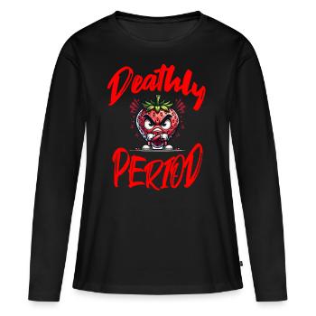 Deathly Period - Humorvolle Erdbeerwoche Grafik - Frauen Premium Bio Langarmshirt - Schwarz - Vorne - Julia (174cm)