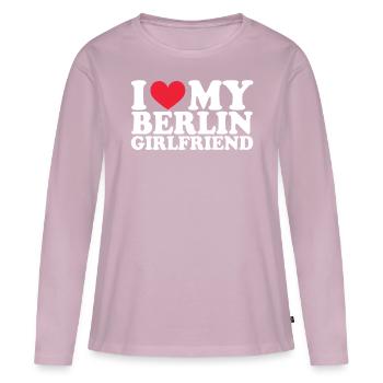 Berlin Petite amie Petite amie Relation Couple Amour - T-shirt manches longues Premium bio Femme - rose poudré - Devant - Julia (174cm)
