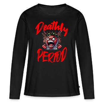 Règles mortelles Menstruation Semaine des fraises - T-shirt manches longues Premium bio Femme - noir - Devant - Julia (174cm)