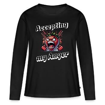 Periode Menstruation Erdbeerwoche Accepting My - Frauen Premium Bio Langarmshirt - Schwarz - Vorne - Julia (174cm)