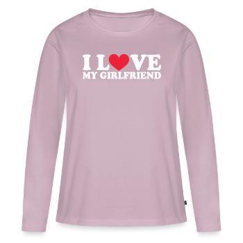 Petite amie Petite amie Relation Couple Amour Couple - T-shirt manches longues Premium bio Femme - rose poudré - Devant - Julia (174cm)