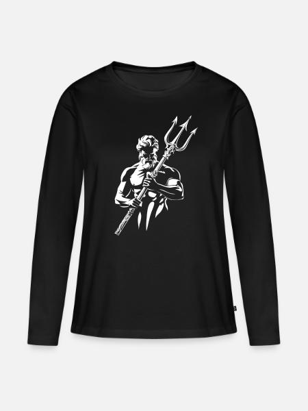 Poseidon Dreizack - Frauen Premium Bio Langarmshirt - Schwarz