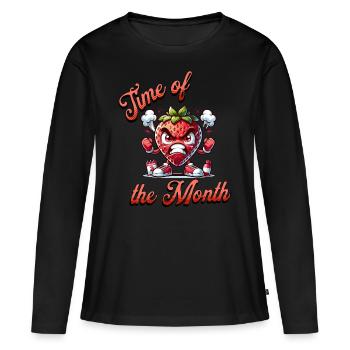 Erdbeerwoche Humor: Periode und Menstruation - Frauen Premium Bio Langarmshirt - Schwarz - Vorne - Julia (174cm)