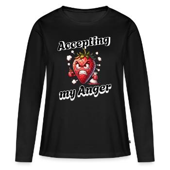 Periode Menstruation Erdbeerwoche Humorvoll - Frauen Premium Bio Langarmshirt - Schwarz - Vorne - Julia (174cm)