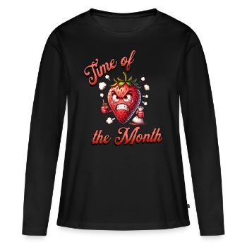 Période du mois : Règles, Semaine de la fraise Menstruation - T-shirt manches longues Premium bio Femme - noir - Devant - Julia (174cm)