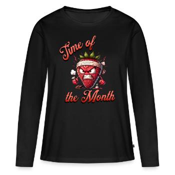 Période Fraise Semaine Période du mois - T-shirt manches longues Premium bio Femme - noir - Devant - Julia (174cm)