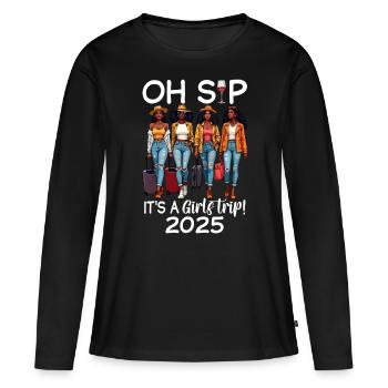 Oh Sip C’est un voyage entre filles 2025 - T-shirt manches longues Premium bio Femme - noir - Devant - Julia (174cm)