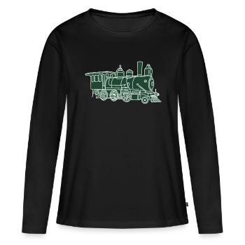 Eisenbahn - Dampflok - Frauen Premium Bio Langarmshirt - Schwarz - Vorne - Julia (174cm)