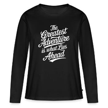 La plus grande aventure est ce qui nous attend - T-shirt manches longues Premium bio Femme - noir - Devant - Julia (174cm)