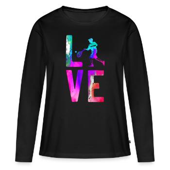 Funny Tennis Player Racket - Frauen Premium Bio Langarmshirt - Schwarz - Vorne - Julia (174cm)