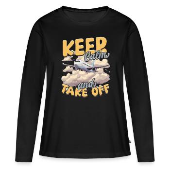 Erster Flug Flugzeugflug Keep Calm And Take Off - Frauen Premium Bio Langarmshirt - Schwarz - Vorne - Julia (174cm)