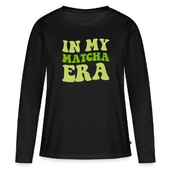 matcha latte, matcha - Frauen Premium Bio Langarmshirt - Schwarz - Vorne - Julia (174cm)