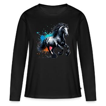 Cheval Frison Cadeau Cheval - T-shirt manches longues Premium bio Femme - noir - Devant - Julia (174cm)