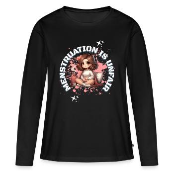 Les menstruations sont une déclaration humoristique injuste - T-shirt manches longues Premium bio Femme - noir - Devant - Julia (174cm)