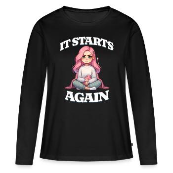 Ça recommence - Règles, menstruations Humour - T-shirt manches longues Premium bio Femme - noir - Devant - Julia (174cm)