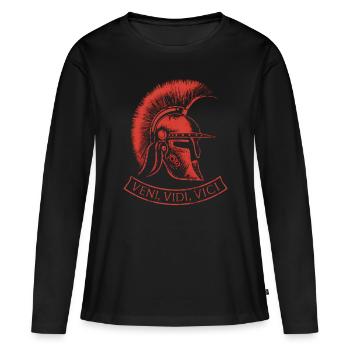 VENI VIDI VICI Jules César casque rouge - T-shirt manches longues Premium bio Femme - noir - Devant - Julia (174cm)