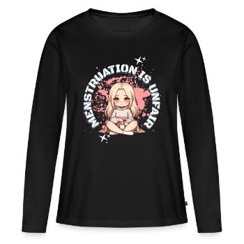 Les menstruations sont une conception injuste des règles - T-shirt manches longues Premium bio Femme - noir - Devant - Julia (174cm)