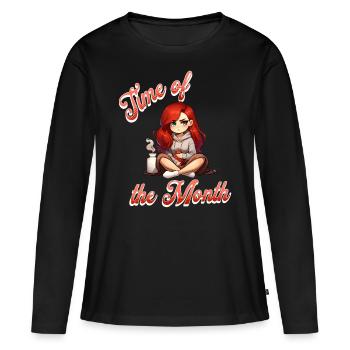 Période – Période du mois illustrée - T-shirt manches longues Premium bio Femme - noir - Devant - Julia (174cm)