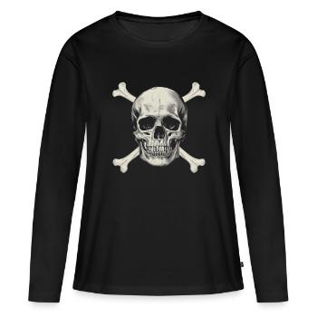 Drapeau pirate Crâne avec des os - T-shirt manches longues Premium bio Femme - noir - Devant - Julia (174cm)