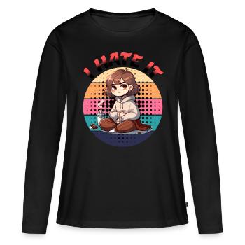 Je le déteste - Graphique d’époque humoristique - T-shirt manches longues Premium bio Femme - noir - Devant - Julia (174cm)