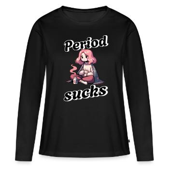 Les menstruations sont agaçantes - les règles sont nulles - T-shirt manches longues Premium bio Femme - noir - Devant - Julia (174cm)
