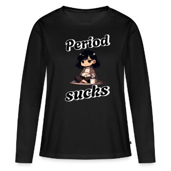 Menstruations : les règles aspirent l’atmosphère - T-shirt manches longues Premium bio Femme - noir - Devant - Julia (174cm)