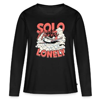 First Solo Flight Pilot Solo But Never Lonely - Women's Premium Organic Long Sleeve Shirt - black - Front - Julia (174cm)