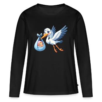 Niedlicher Klapperstorch Mit Baby Motiv - Frauen Premium Bio Langarmshirt - Schwarz - Vorne - Julia (174cm)
