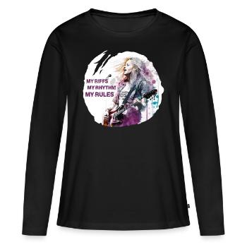 Girls rock music - Frauen Premium Bio Langarmshirt - Schwarz - Vorne - Julia (174cm)
