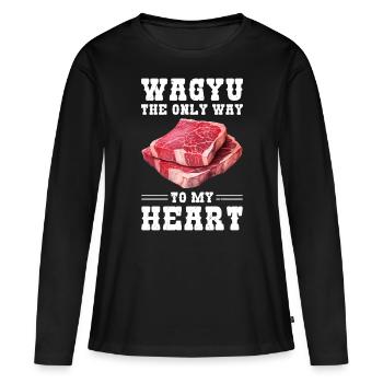 Wagyu Steak - T-shirt manches longues Premium bio Femme - noir - Devant - Julia (174cm)