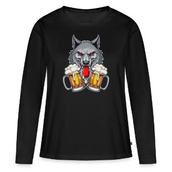 03 Party Wolf deux litres de bière pour trinquer Cheers - T-shirt manches longues Premium bio Femme - noir - Devant - Julia (174cm)