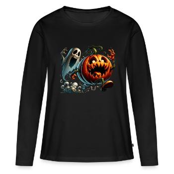Drôle de citrouille et de poursuite de fantômes - T-shirt manches longues Premium bio Femme - noir - Devant - Julia (174cm)