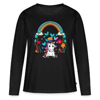 LGBT Arc-en-ciel Arc-en-ciel Drapeau Licorne - T-shirt manches longues Premium bio Femme - noir - Devant - Julia (174cm)