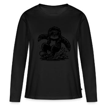 Lässiges Skateboard-Faultier Abenteuer - Frauen Premium Bio Langarmshirt - Schwarz - Vorne - Julia (174cm)