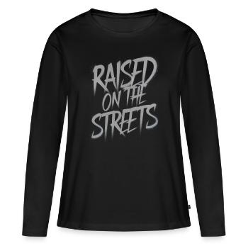 Élevé dans la rue - T-shirt manches longues Premium bio Femme - noir - Devant - Julia (174cm)