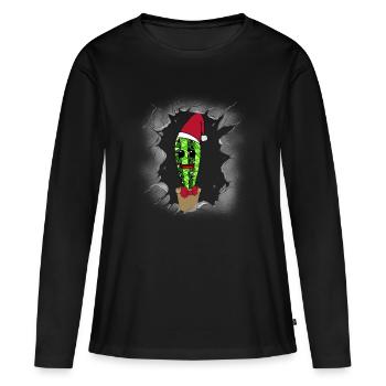 Saint-Nicolas Belle-mère Noël Cactus - T-shirt manches longues Premium bio Femme - noir - Devant - Julia (174cm)