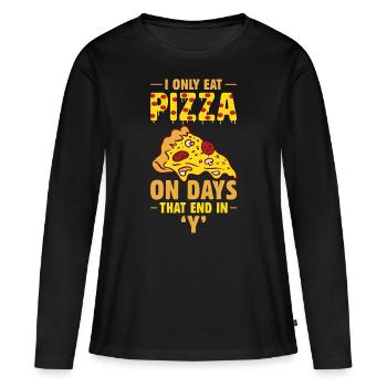 Witziger Pizza Spruch - Frauen Premium Bio Langarmshirt - Schwarz - Vorne - Julia (174cm)