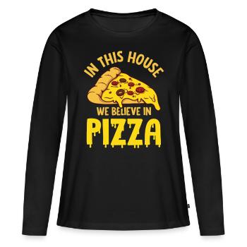 Witziger Pizza Spruch - Frauen Premium Bio Langarmshirt - Schwarz - Vorne - Julia (174cm)