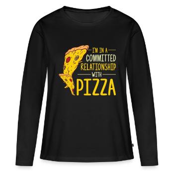 Witziger Pizza Spruch - Frauen Premium Bio Langarmshirt - Schwarz - Vorne - Julia (174cm)