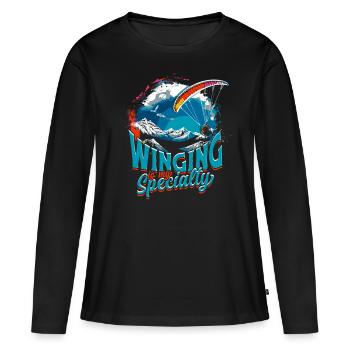 Paramoteur Motorchirm Winging est ma spécialité - T-shirt manches longues Premium bio Femme - noir - Devant - Julia (174cm)