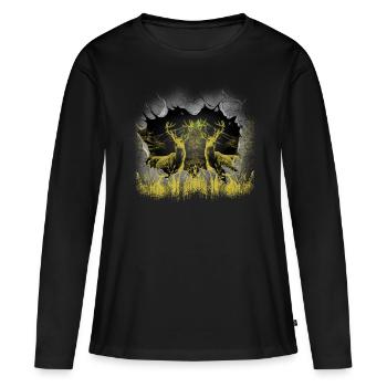 Hirsch Hirsche Rehbock Elch Finnland Schweden - Frauen Premium Bio Langarmshirt - Schwarz - Vorne - Julia (174cm)