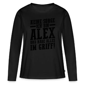 Alexander Alexandra Alexa Alex - Frauen Premium Bio Langarmshirt - Schwarz - Vorne - Julia (174cm)