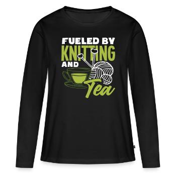 Tensioned by knitting and tea - Women's Premium Organic Long Sleeve Shirt - black - Front - Julia (174cm)